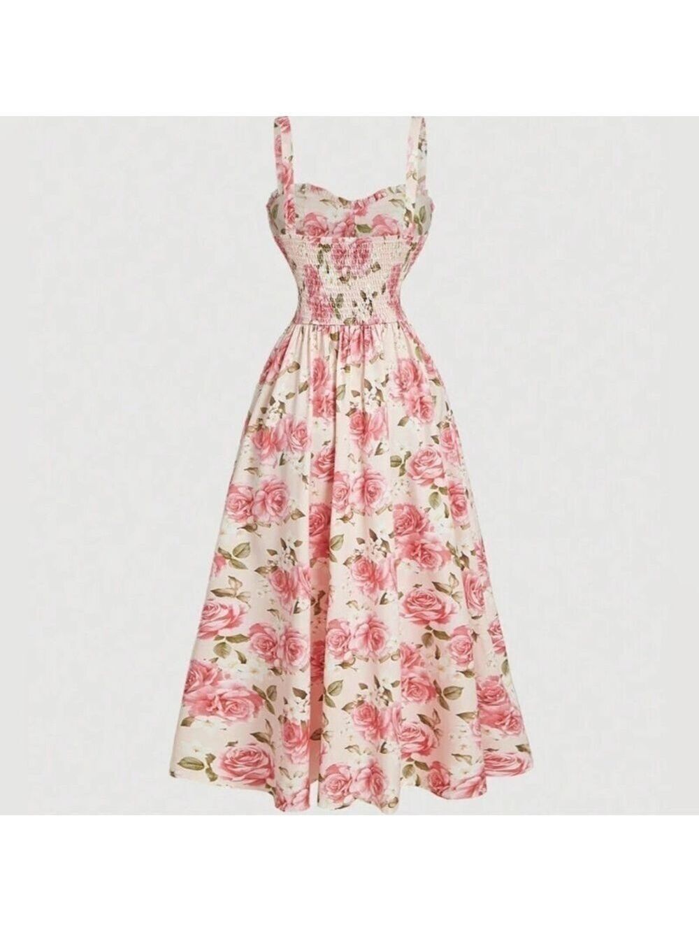 French Floral Midi Dress Spaghetti Strap - Picture 4 of 12